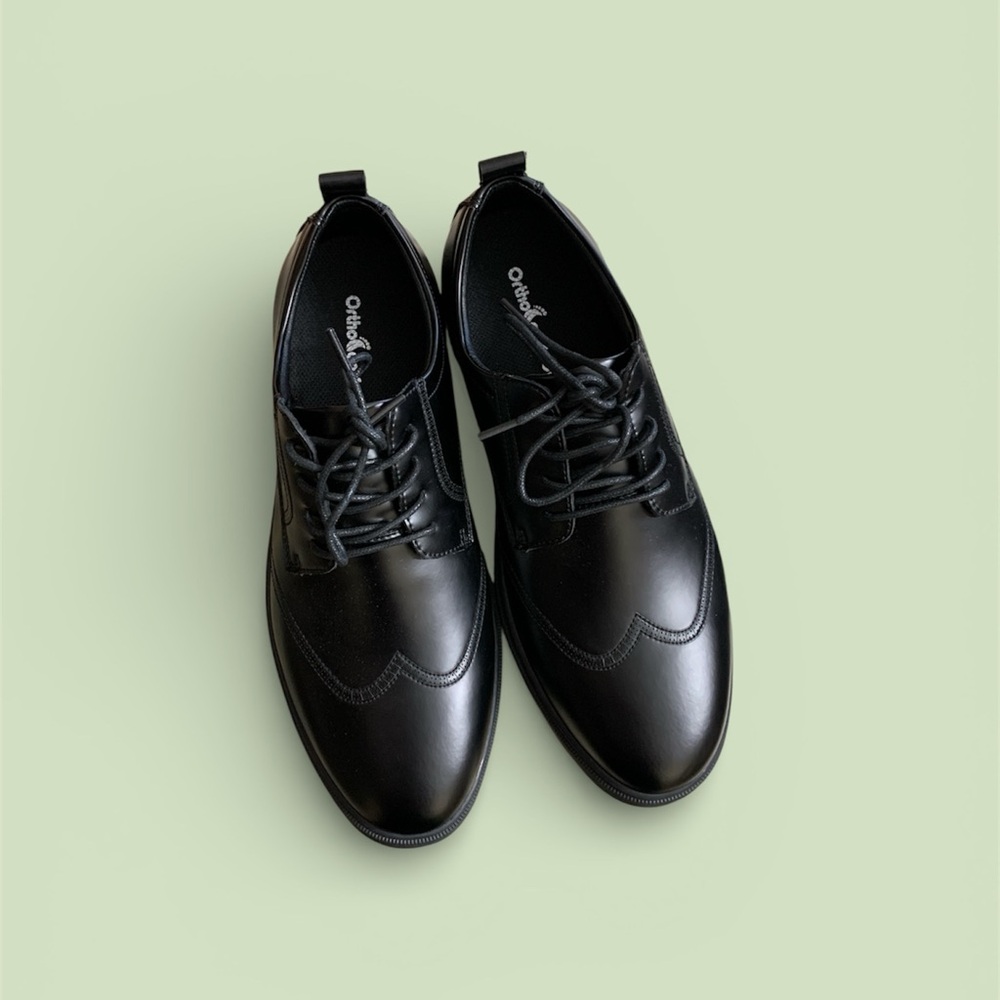 Orthocomfoot Men’s Classic Black Leather Derby Shoes